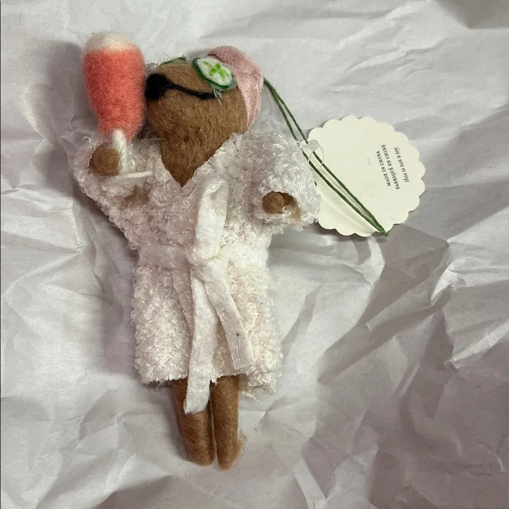 Anthropologie Pampered Pet Ornament New Plush Dog in Spa Robe with Drink